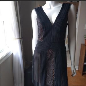 BCBGMaxazria 4 beige lined sheer black net dress